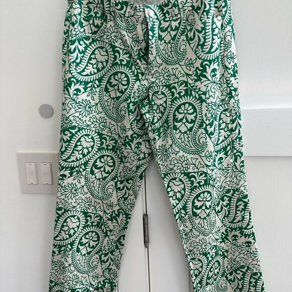 Ralph Lauren, black label, vintage green and tan print pants -size 6 -beaded - Picture 1 of 14